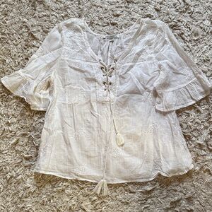 aeo Lace-Up Peasant Top